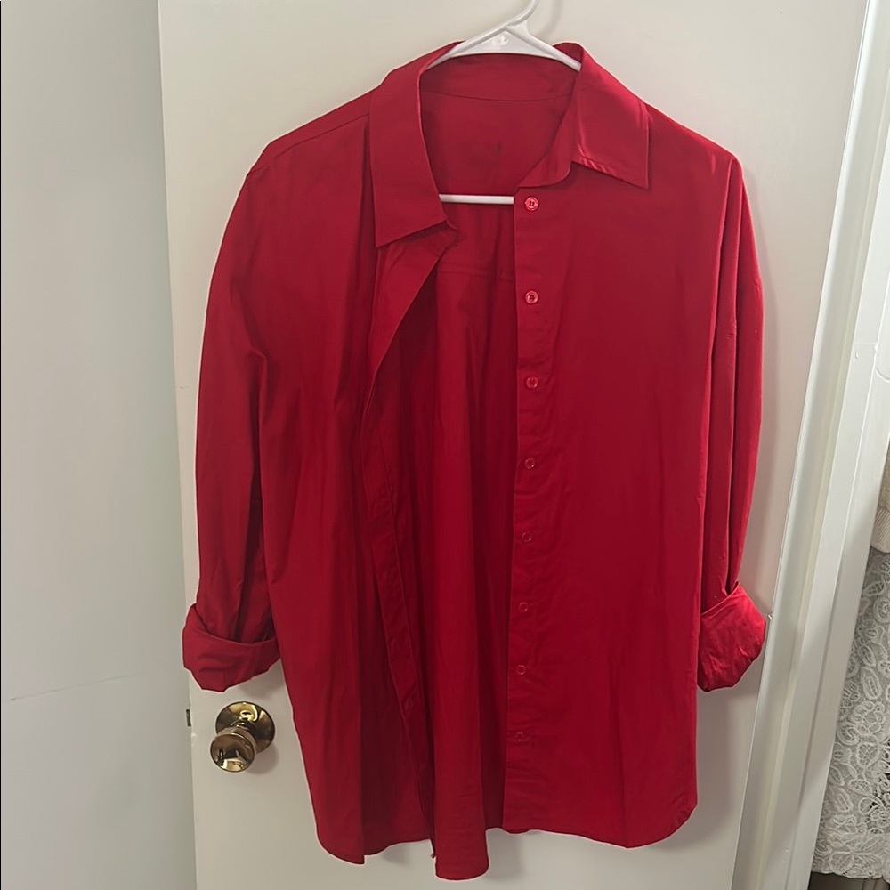 Vibrant Red Button-Up Shirt